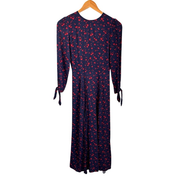 Reformation Womens Zelda Floral Midi Dress Sz 0 Poppy Blue Red Slit 3/4 Sleeve - Picture 3 of 13
